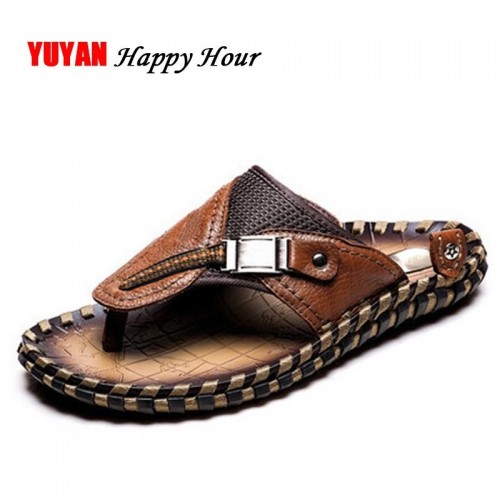 New Summer Genuine Leather Shoes Men Beach Slippers Flip Flops Fashion Shoes Men s Slippers 